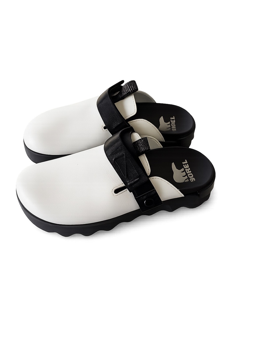 Sorel Women’s White and Black Slip-On Leather Clogs